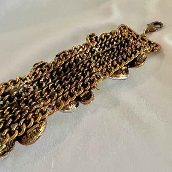 Chunky Large Rhinstone Bronze Gold Tone Statement Fashion Costume Bracelet - Picture 6 of 11